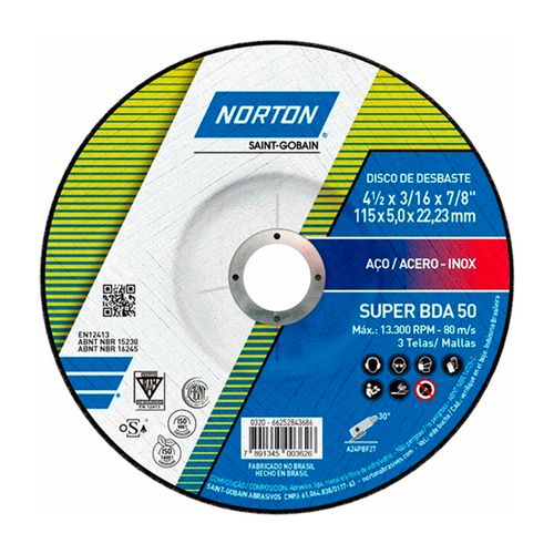 Disco de Desbaste 4.1/2'' X 3/16'' X 7/8'' BDA 50 – Norton