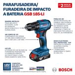 Furadeira Parafusadeira Impacto 18V GSB185LI-2B Sem Fio 2 baterias Bosch