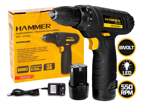 Furadeira Parafusadeira a Bateria 12v Bivolt Pli10 Hammer