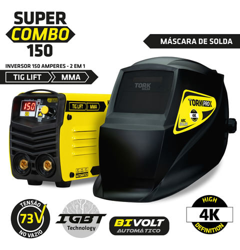 Máquina Solda Super Combo Kab 150a Biv Máscara + Acessórios