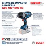 Chave de Impacto 3/4'' Bateria 18V GDS 18V-1600 HC BRUSHLESS Bosch