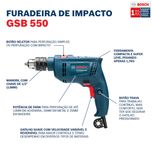 Furadeira Impacto 1/2'' 550W GSB 550RE + 34 Acessórios Bosch