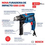 Furadeira de Impacto 1/2'' 750W GSB 13 RE Eletrônica Reversível 110V Bosch