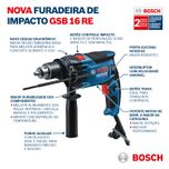 Furadeira de Impacto 1/2'' 850W GSB 16 RE Eletrônica Reversível 220V Bosch