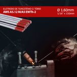Eletrodo Tungstênio Solda Tig 1,6mm 1/16'' Tório 2% Vermelho 10 Peças